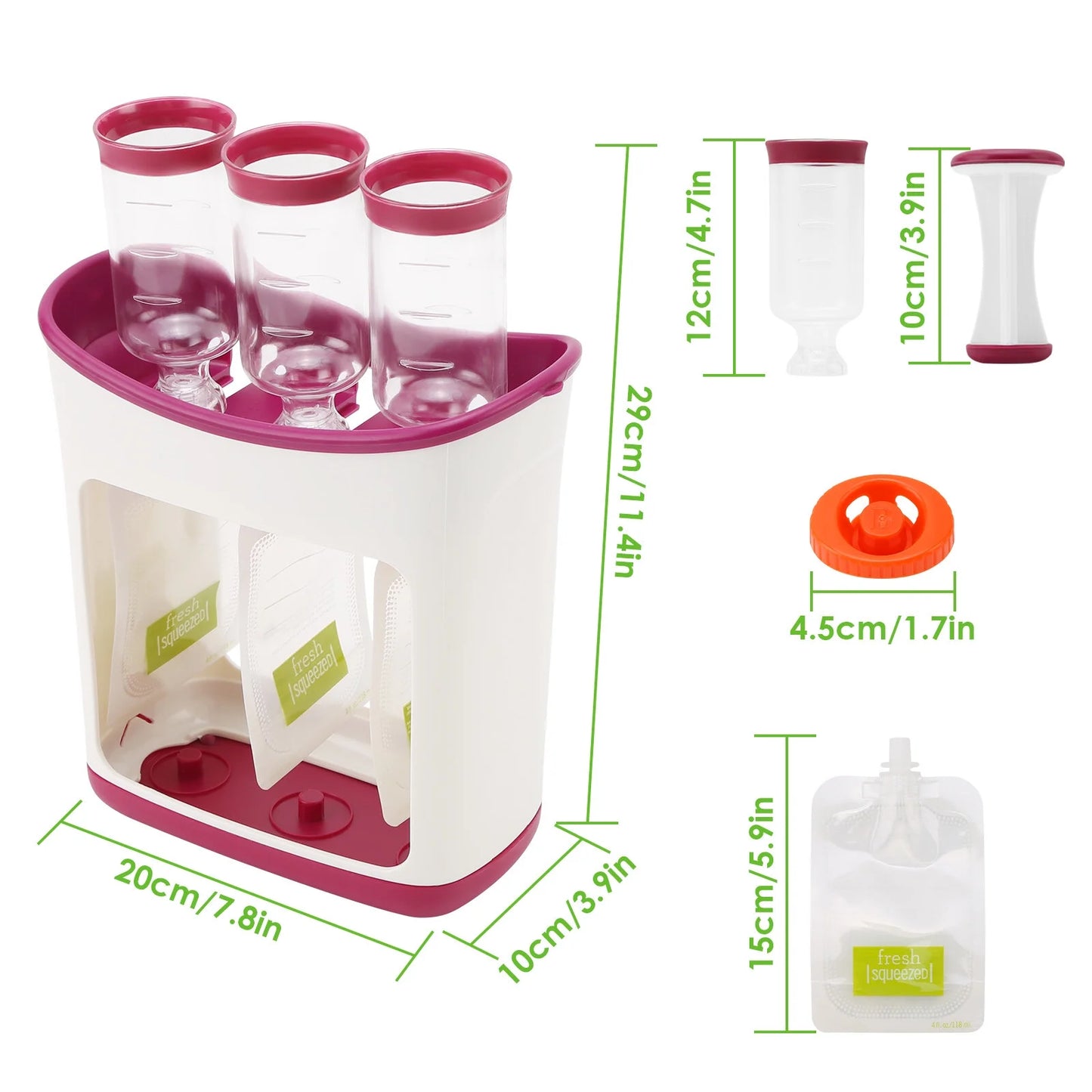 Squeeze Station for Homemade Baby Food, Pouch Filling Station for Puree Food for Babies and Toddlers, Dishwasher Safe and Bpa-Free with 10 Storage Bags 8.26"X8.66"X3.54"